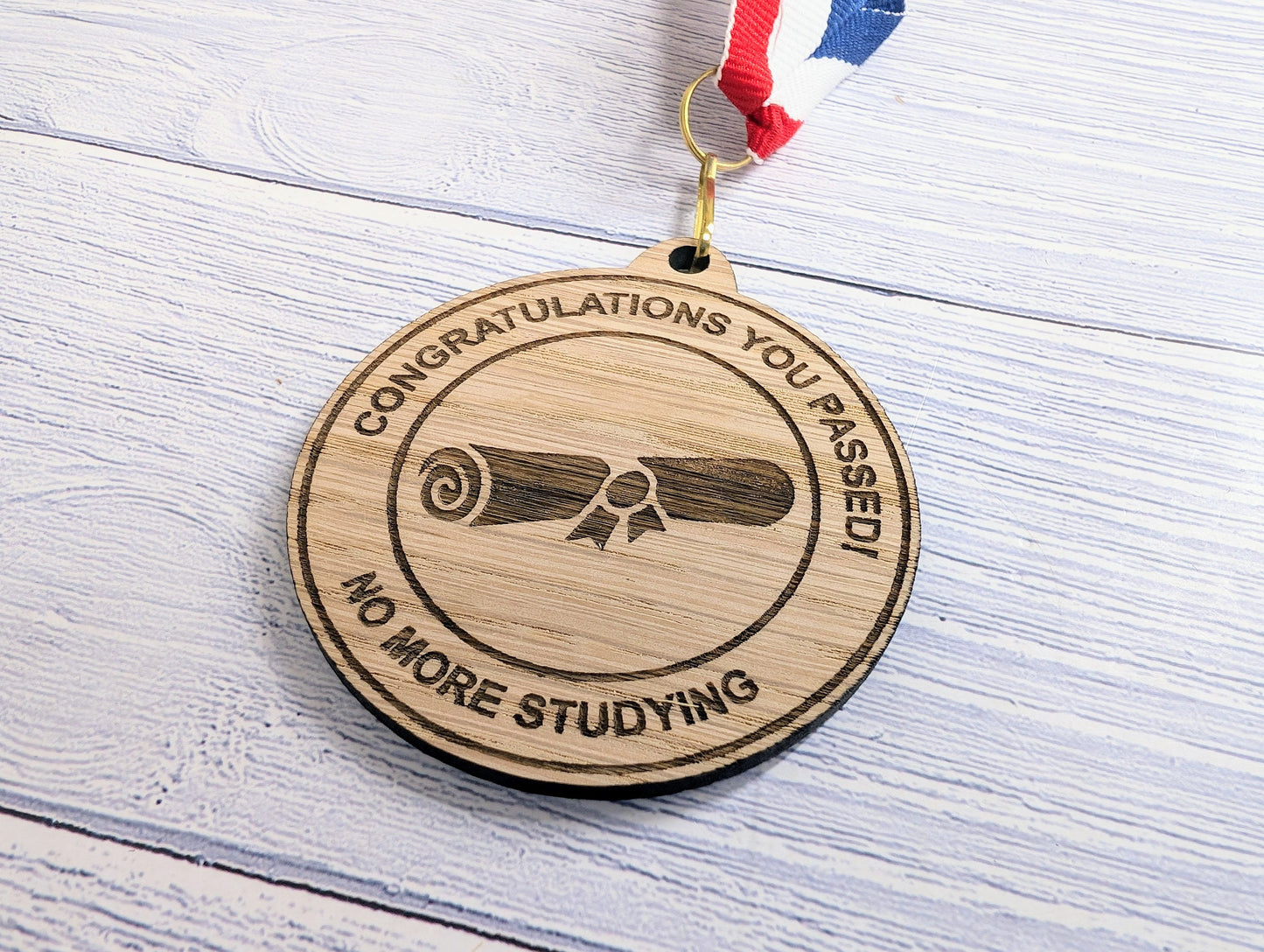 Congratulations You Passed - No More Studying Wooden Medal | Fun Exam Certificate Design