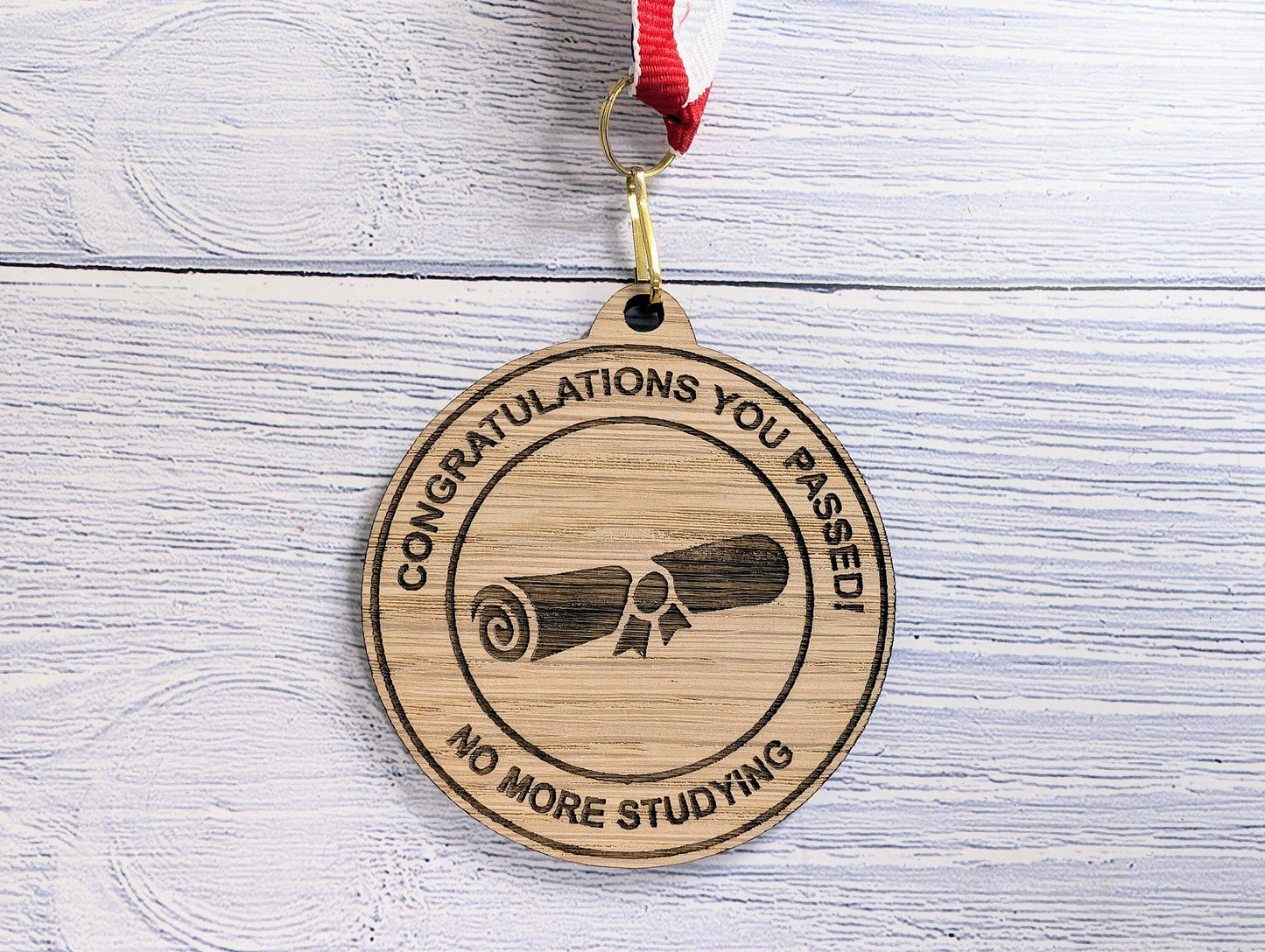 Congratulations You Passed - No More Studying Wooden Medal | Fun Exam Certificate Design