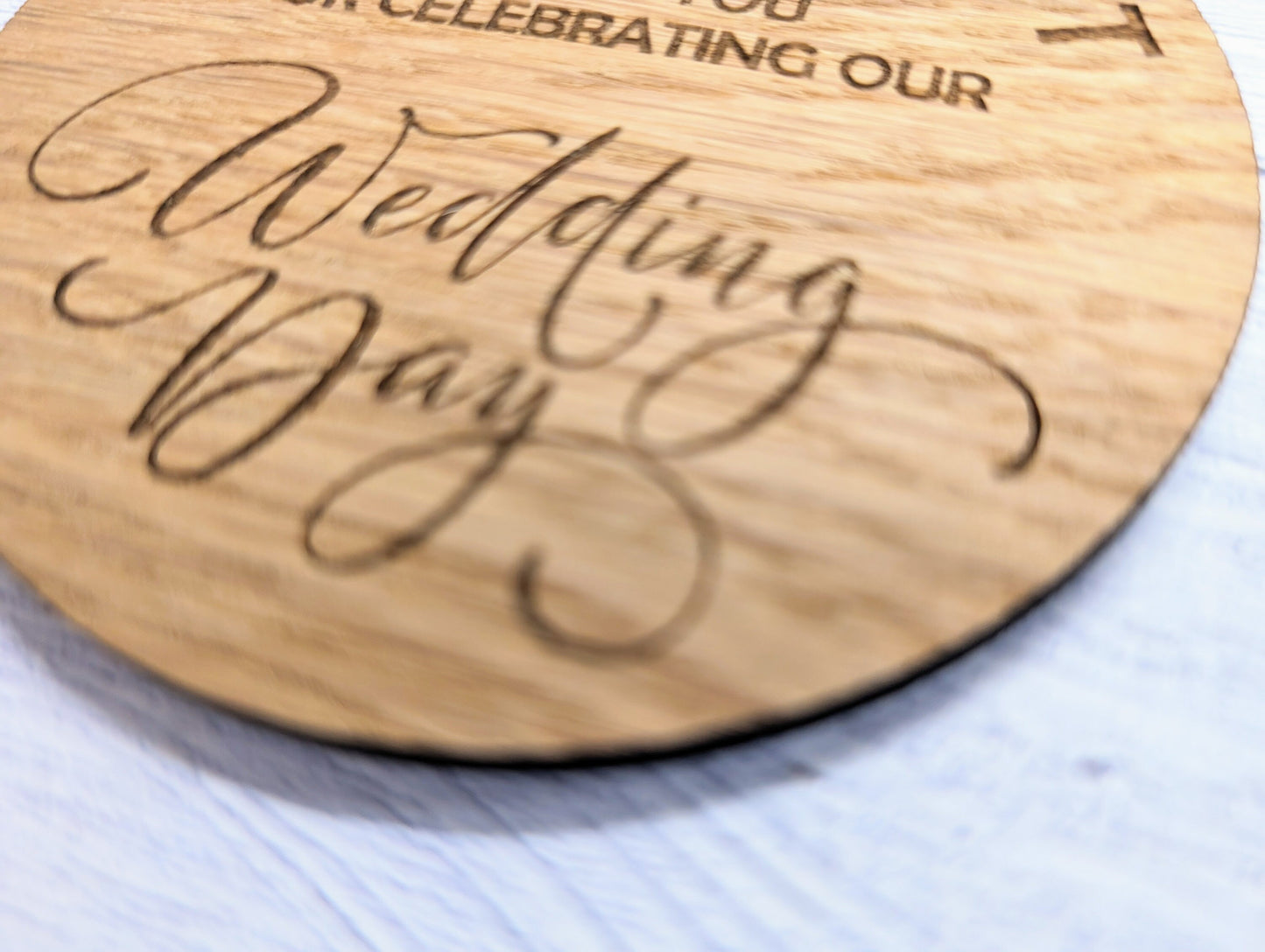 Personalised Wedding Day Oak Veneered Coasters - Round, 100mm Diameter, with Custom Names & Date - Unique Wedding Favours