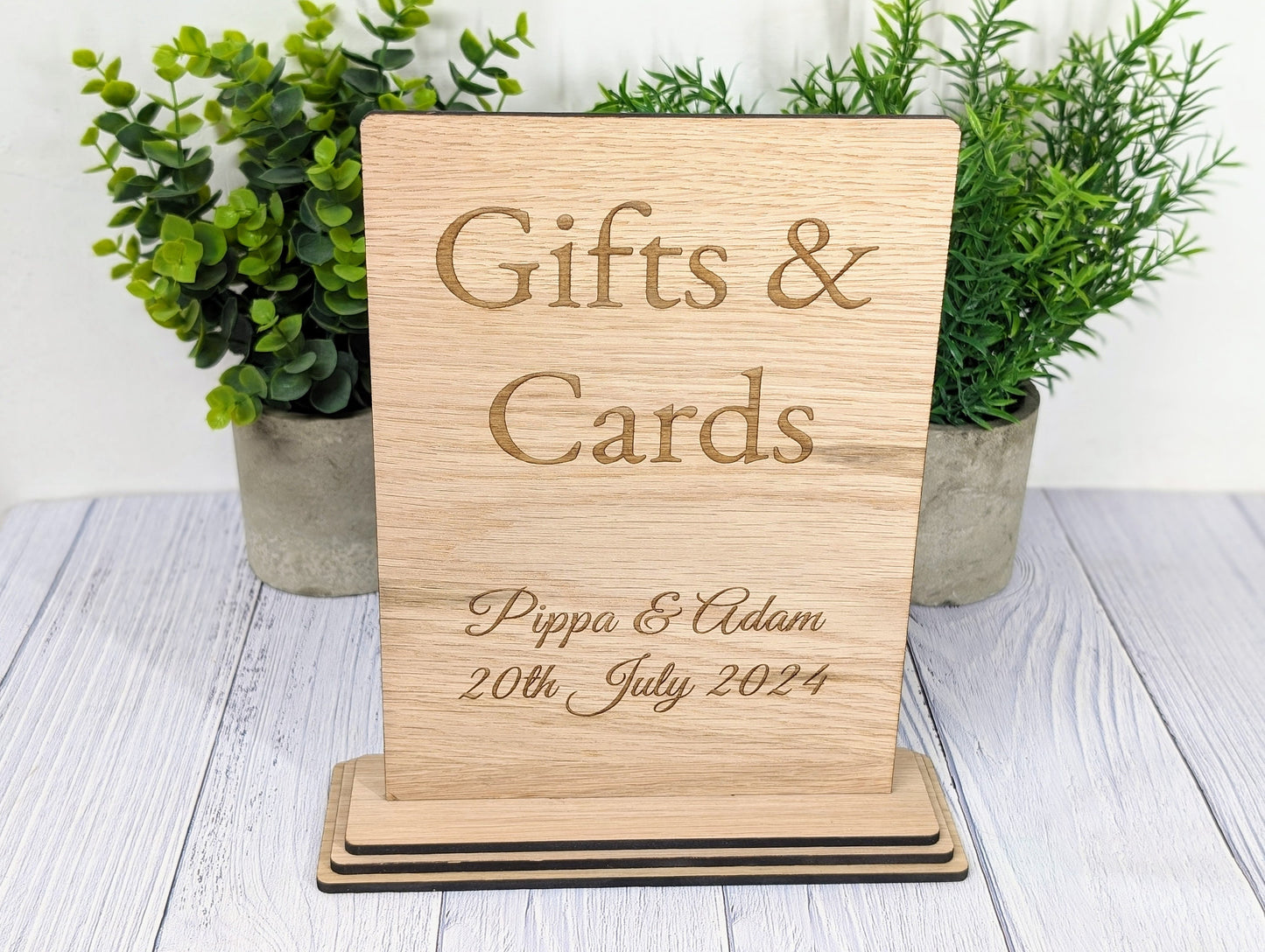 Personalised 'Gifts & Cards' XL Wooden Sign for Weddings and Parties - Extra Large Freestanding Table Display with Couple's Name and Date