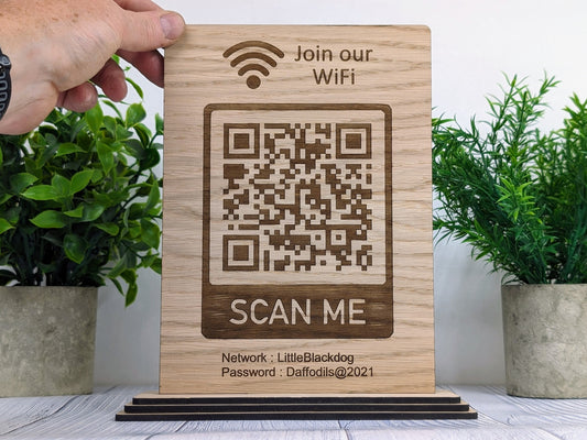 Wooden WiFi QR Code Extra Large Table Sign