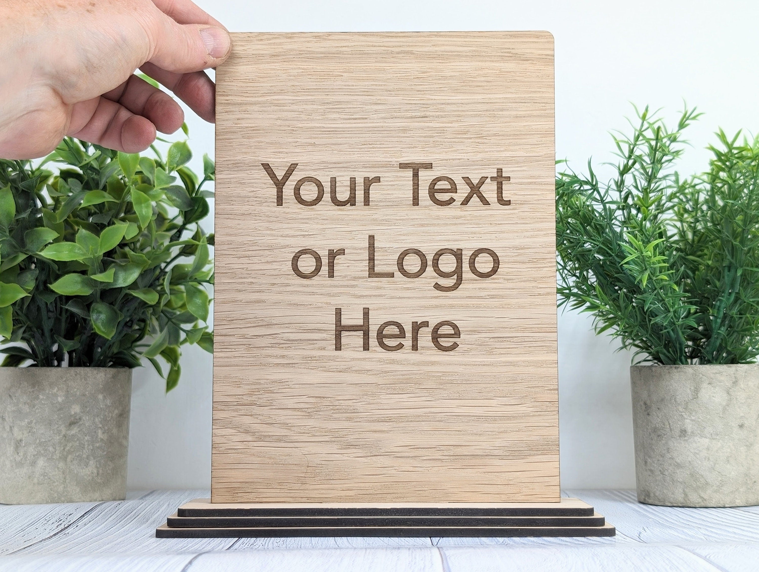 XL Personalised Wooden Table Signs - Custom Text & Logo, Freestanding ...