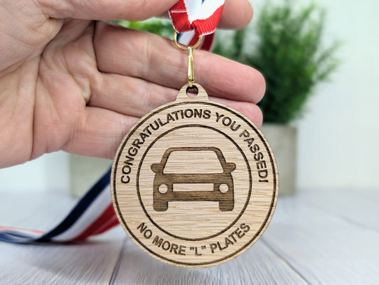 Humorous Driving Test Pass Wooden Medal - Congratulations You Passed - No More "L" Plates!