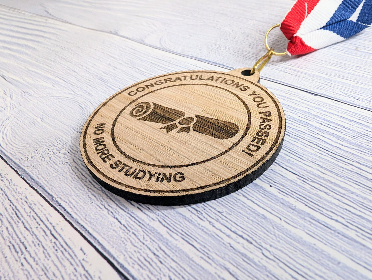 Congratulations You Passed - No More Studying Wooden Medal | Fun Exam Certificate Design