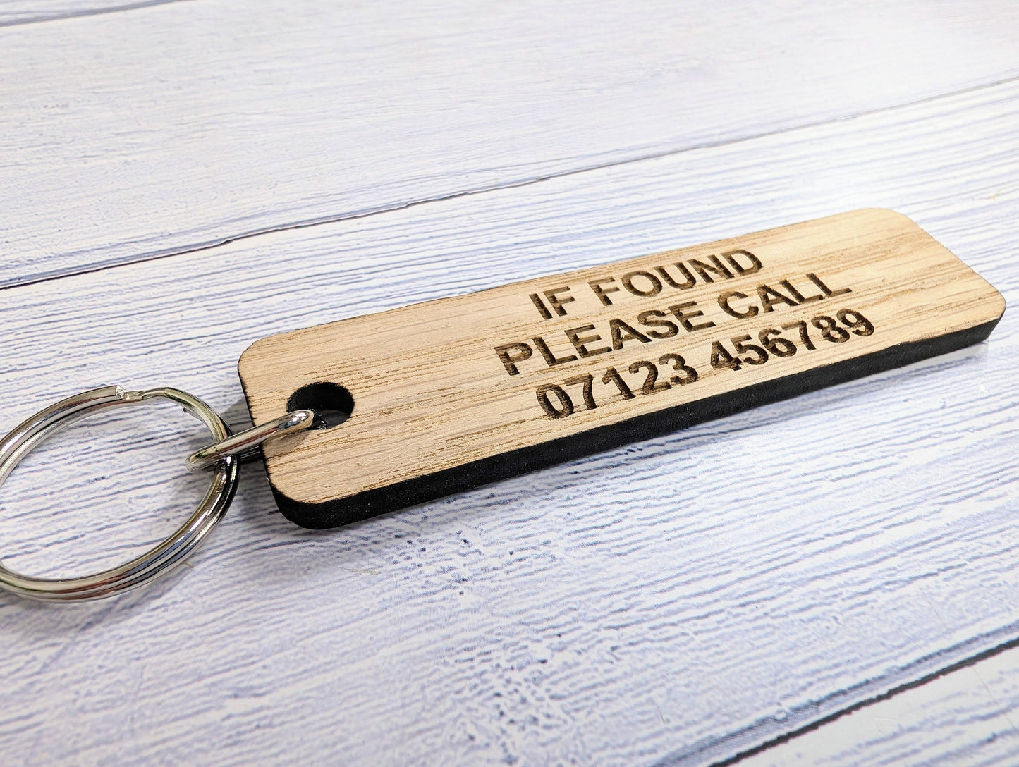 If Found Please Call - Customisable Oak Keyring 90x25mm | Personalised with Your Phone Number