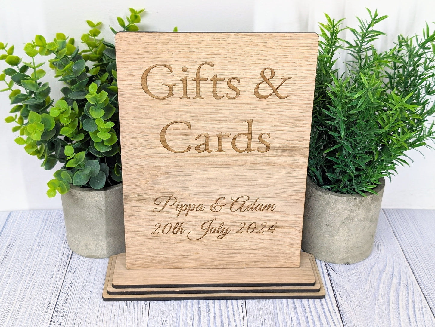 Personalised 'Gifts & Cards' XL Wooden Sign for Weddings and Parties - Extra Large Freestanding Table Display with Couple's Name and Date