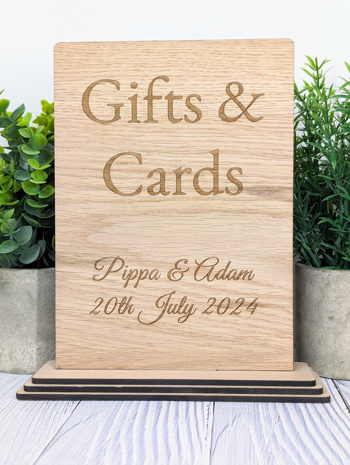 Personalised 'Gifts & Cards' XL Wooden Sign for Weddings and Parties - Extra Large Freestanding Table Display with Couple's Name and Date