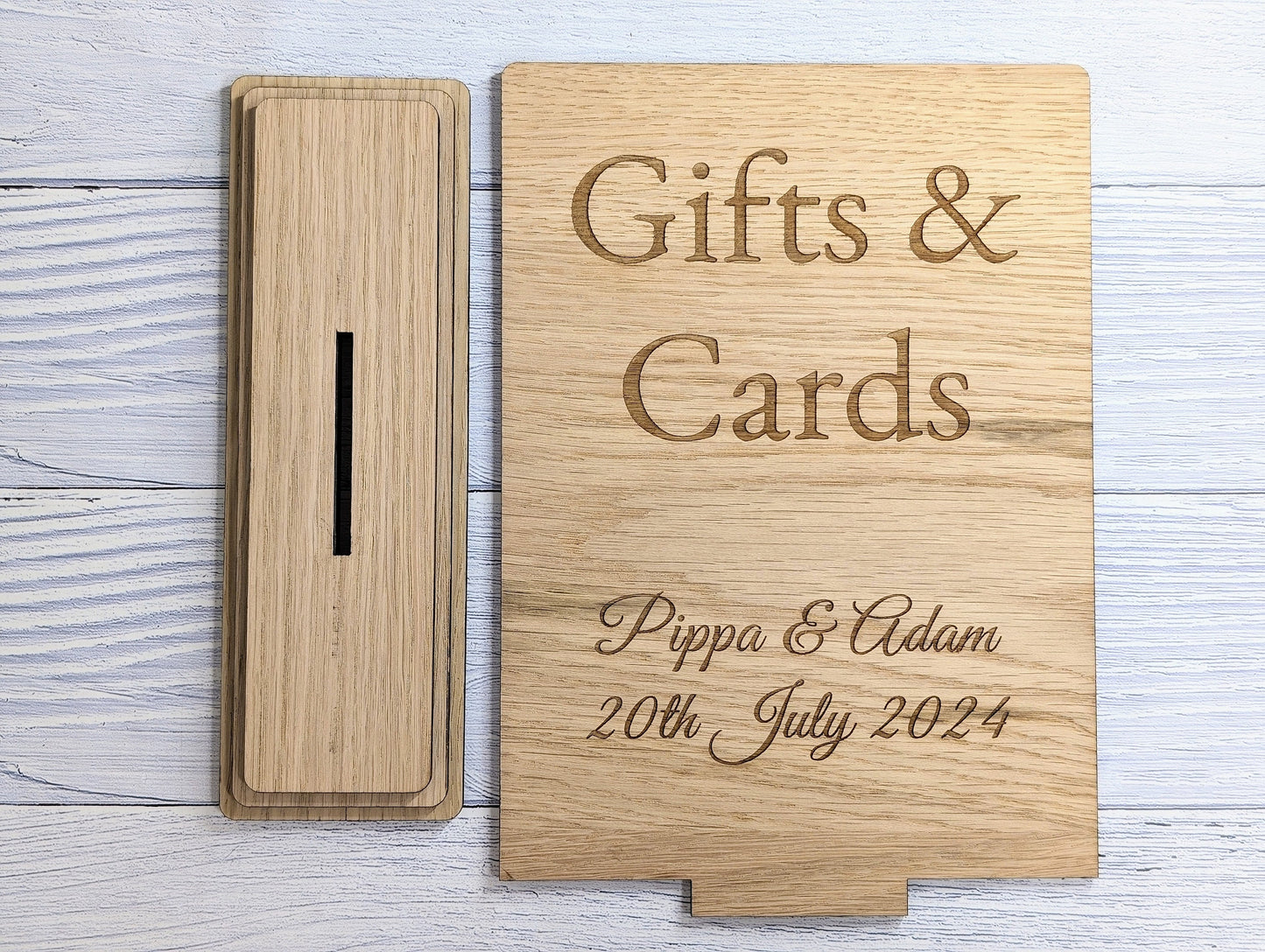 Personalised 'Gifts & Cards' XL Wooden Sign for Weddings and Parties - Extra Large Freestanding Table Display with Couple's Name and Date