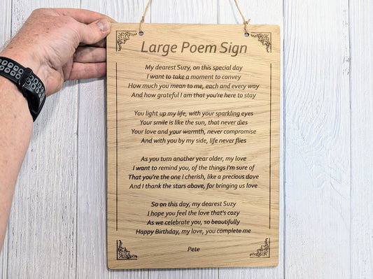 A4 Personalised Wooden Poem Sign - Custom Engraved, Ideal for Longer Poems, Home Decor, Gift for Poets, Sustainable Wood, Plastic-Free