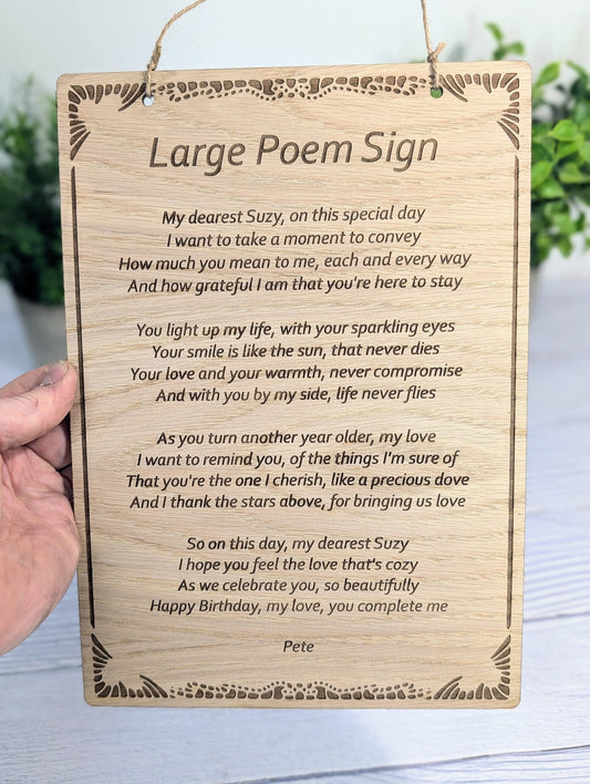 Custom A4 Wooden Poem Sign - Personalised Engraving, Perfect for Longer Verses, Home or Office Decor, Sustainable Timber, Eco-Friendly