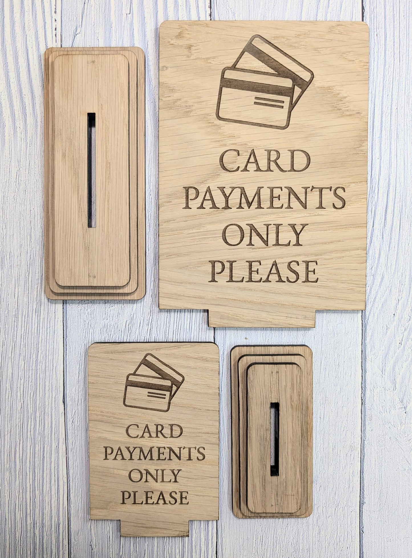 Card Payments Only Please - Wooden Freestanding Table Sign - Perfect for Shops, Cafés, Markets – Available in Two Sizes" Removable Base