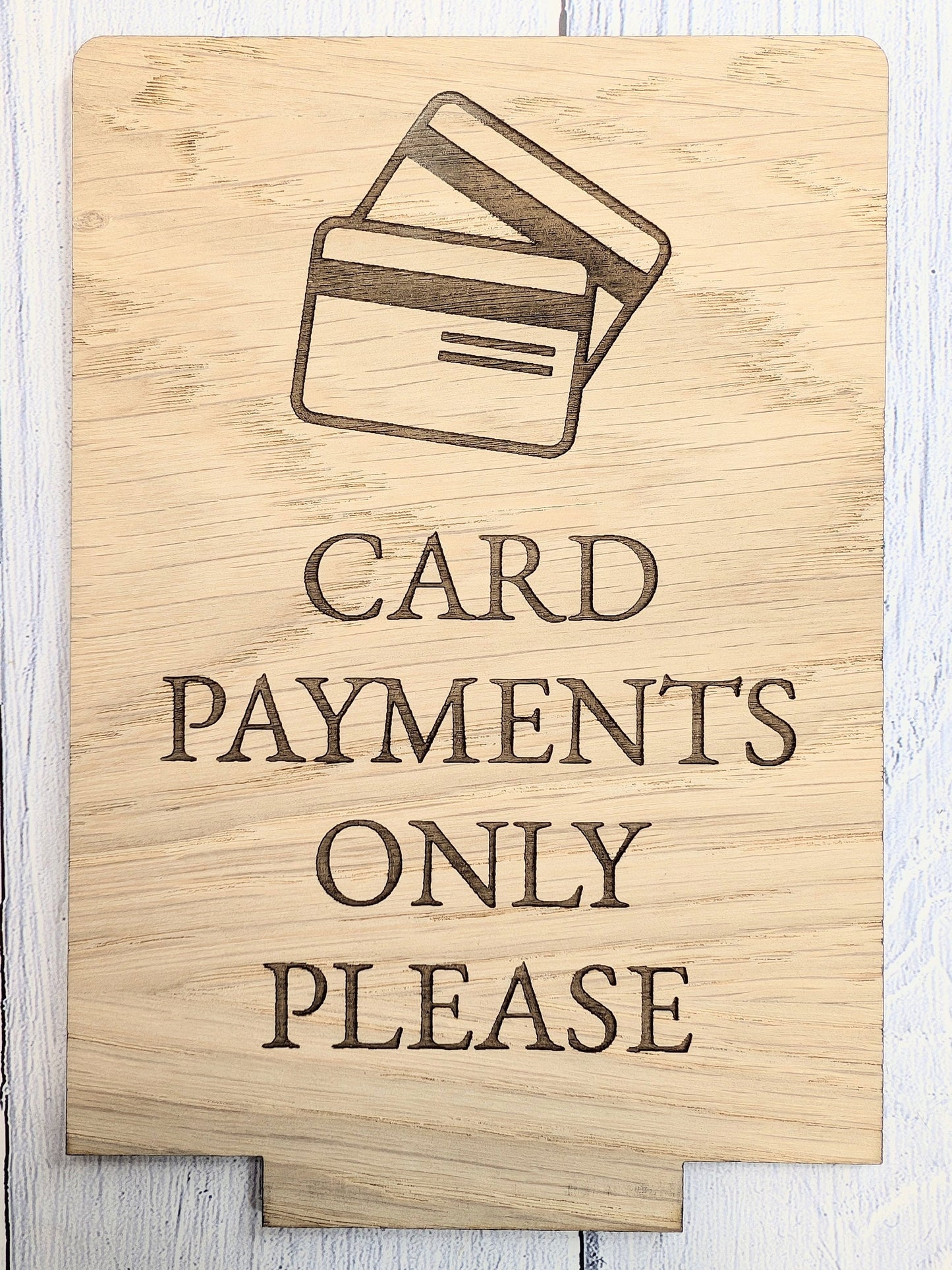 Card Payments Only Please - Wooden Freestanding Table Sign - Perfect for Shops, Cafés, Markets – Available in Two Sizes" Removable Base