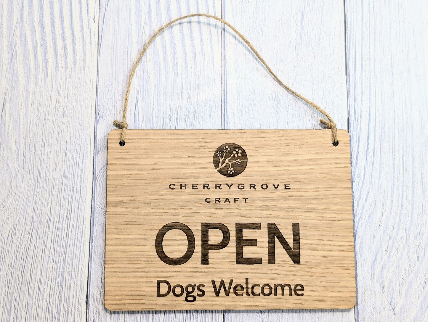 Personalised Wooden Open and Closed Dog Friendly Sign for Business - Eco-friendly 2 Sided Oak Veneered, Wood Signage, Shop Door Plaque