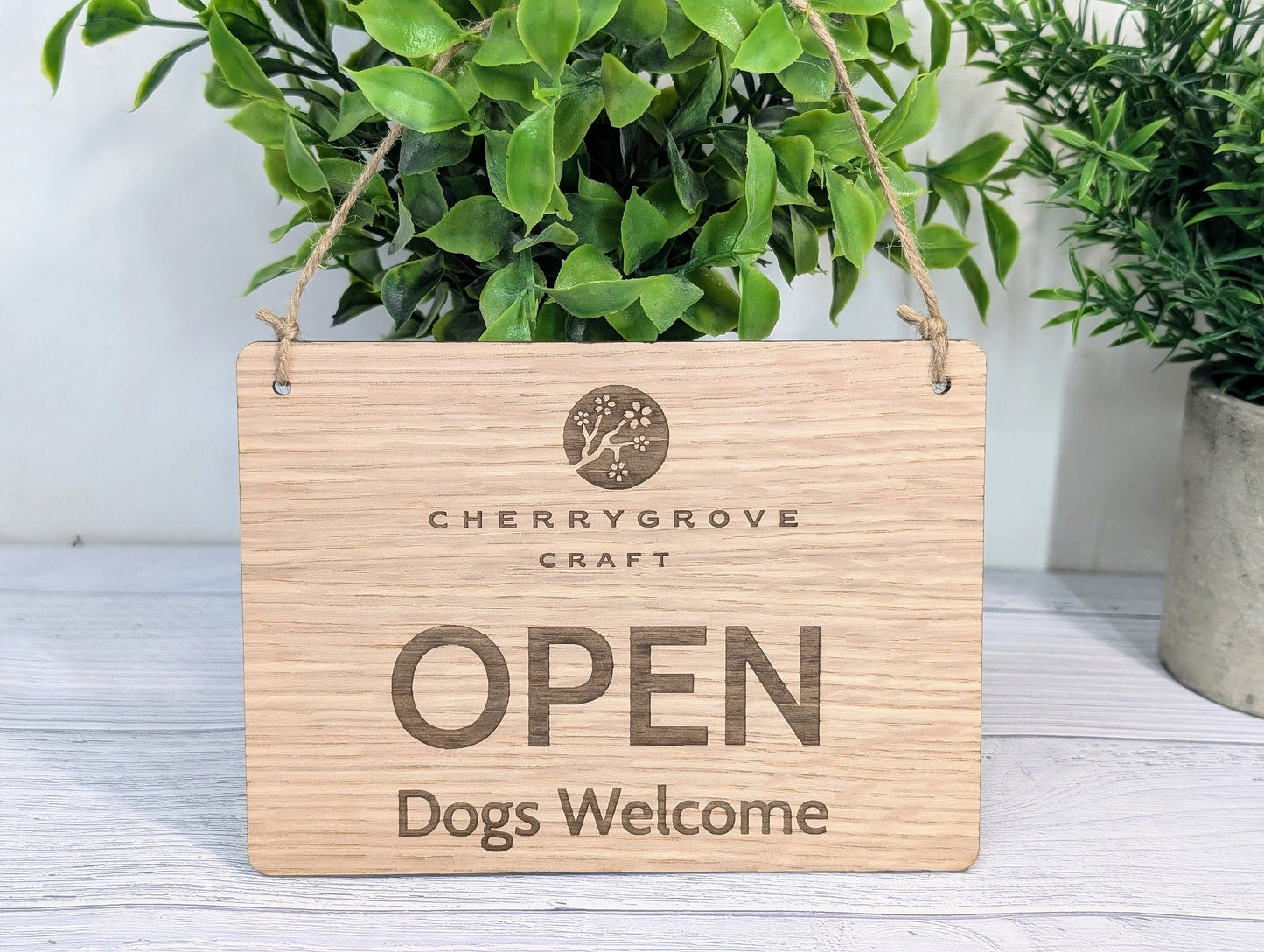 Personalised Wooden Open and Closed Dog Friendly Sign for Business - Eco-friendly 2 Sided Oak Veneered, Wood Signage, Shop Door Plaque