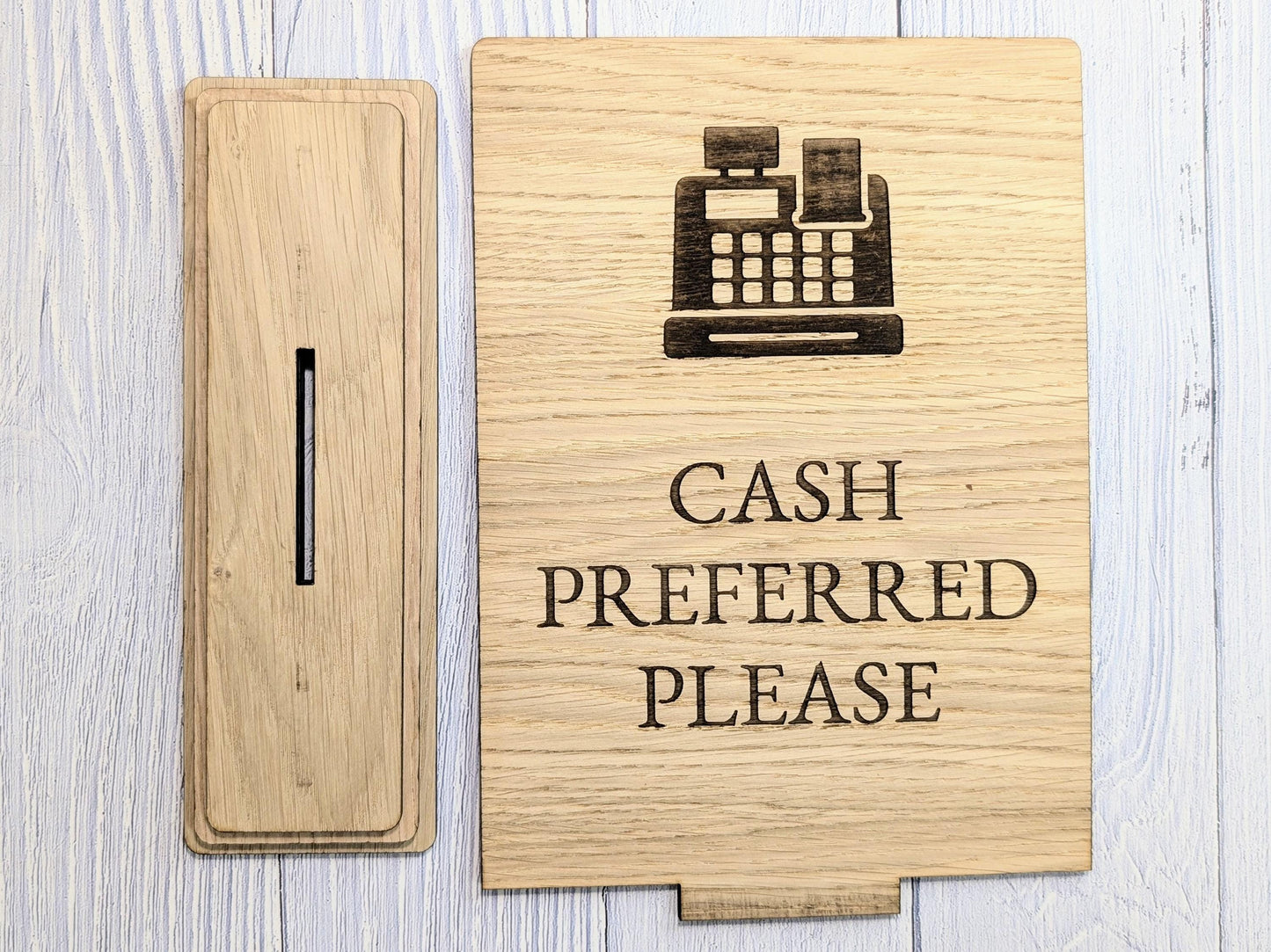 Wooden Freestanding Table Sign 'Cash Preferred' - Perfect for Shops, Cafés, Markets – XL Size - Removable Base, Shop Signage