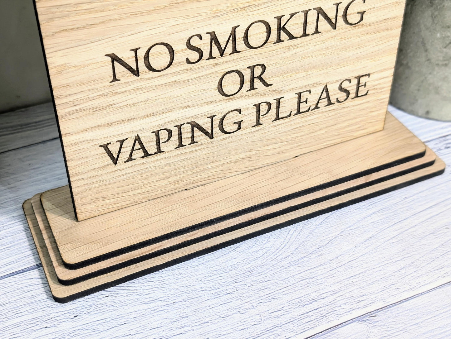 Freestanding "No Smoking or Vaping Please" Wooden Table Sign, Oak Finish, Ideal for Cafes, Restaurants & Public Spaces etc, XL Size, Signage