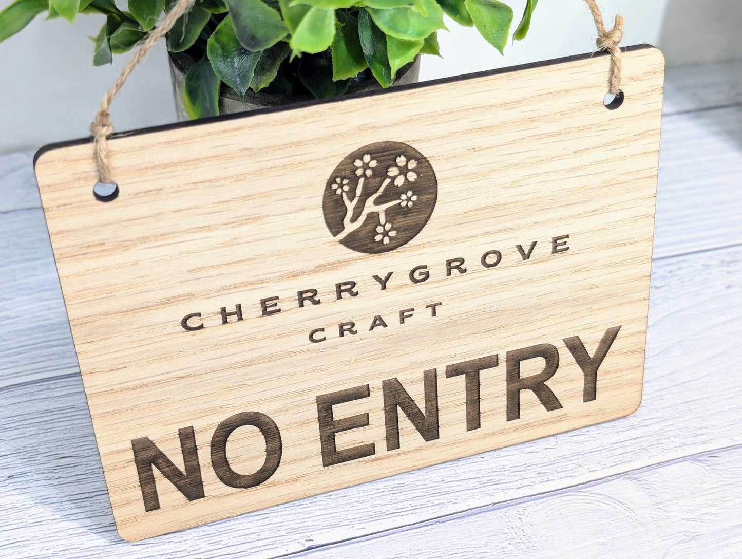 Personalised NO ENTRY Hanging Sign - 4 Sizes, Add Your Text or Logo, Personalised Wooden Hanging Sign, Door Sign, Do Not Enter Sign