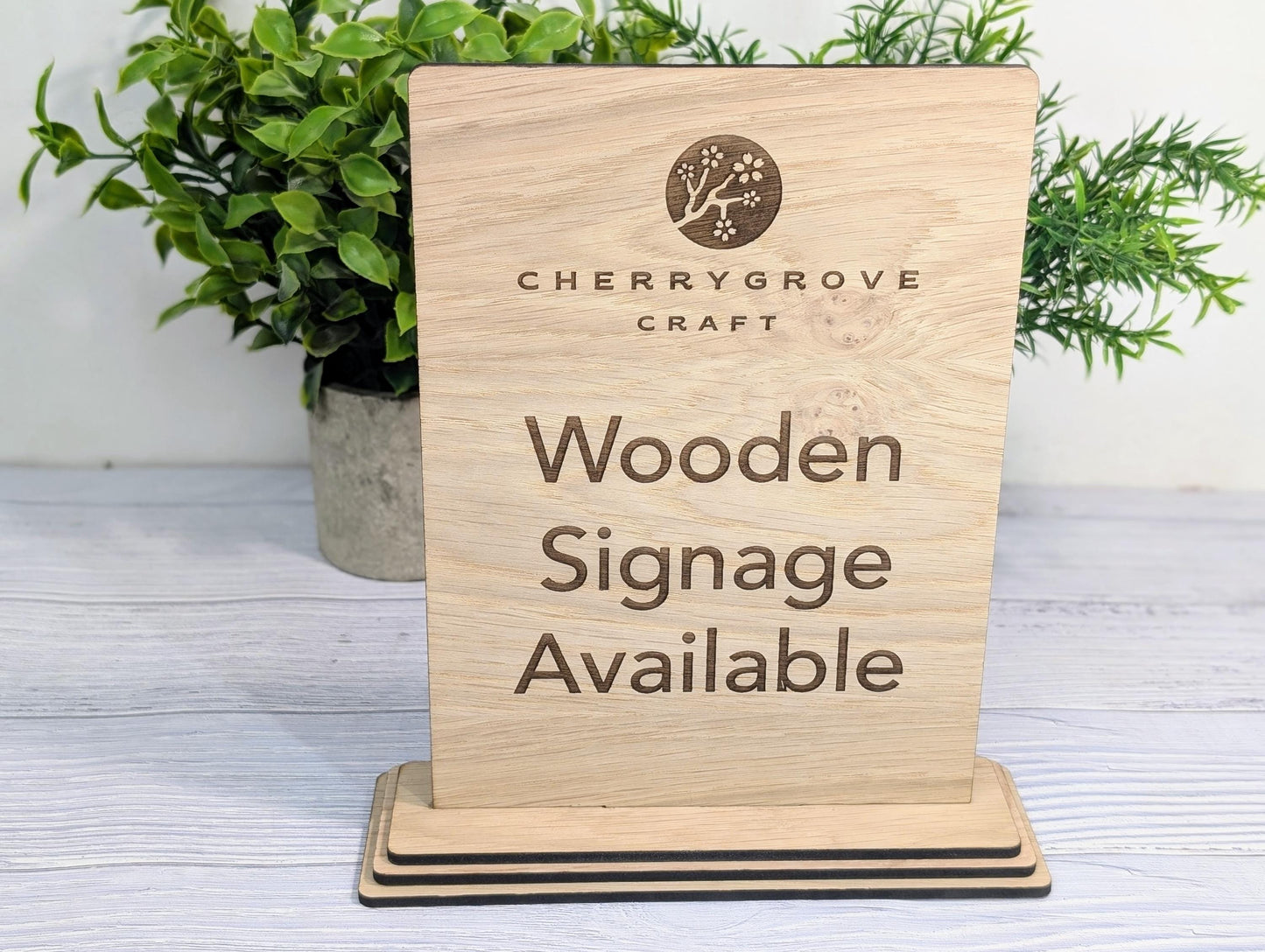 Wooden Personalised Table Sign, Extra Large - Perfect for Shops, Cafés, Markets – XL Size - Removable Base, Shop Signage Freestanding