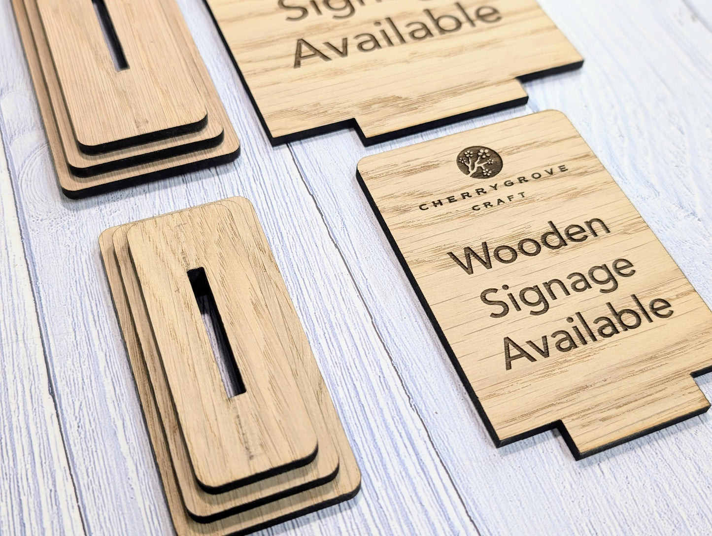 Personalised Wooden Freestanding Table Signs - Custom Text & Logo, Two Sizes