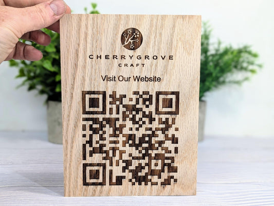 QR Code Solid Oak Large Blocks - Personalised Oak Blocks - QR Code - Custom Table Signage - Menus, Websites, Social Media, 150mm x 200mm