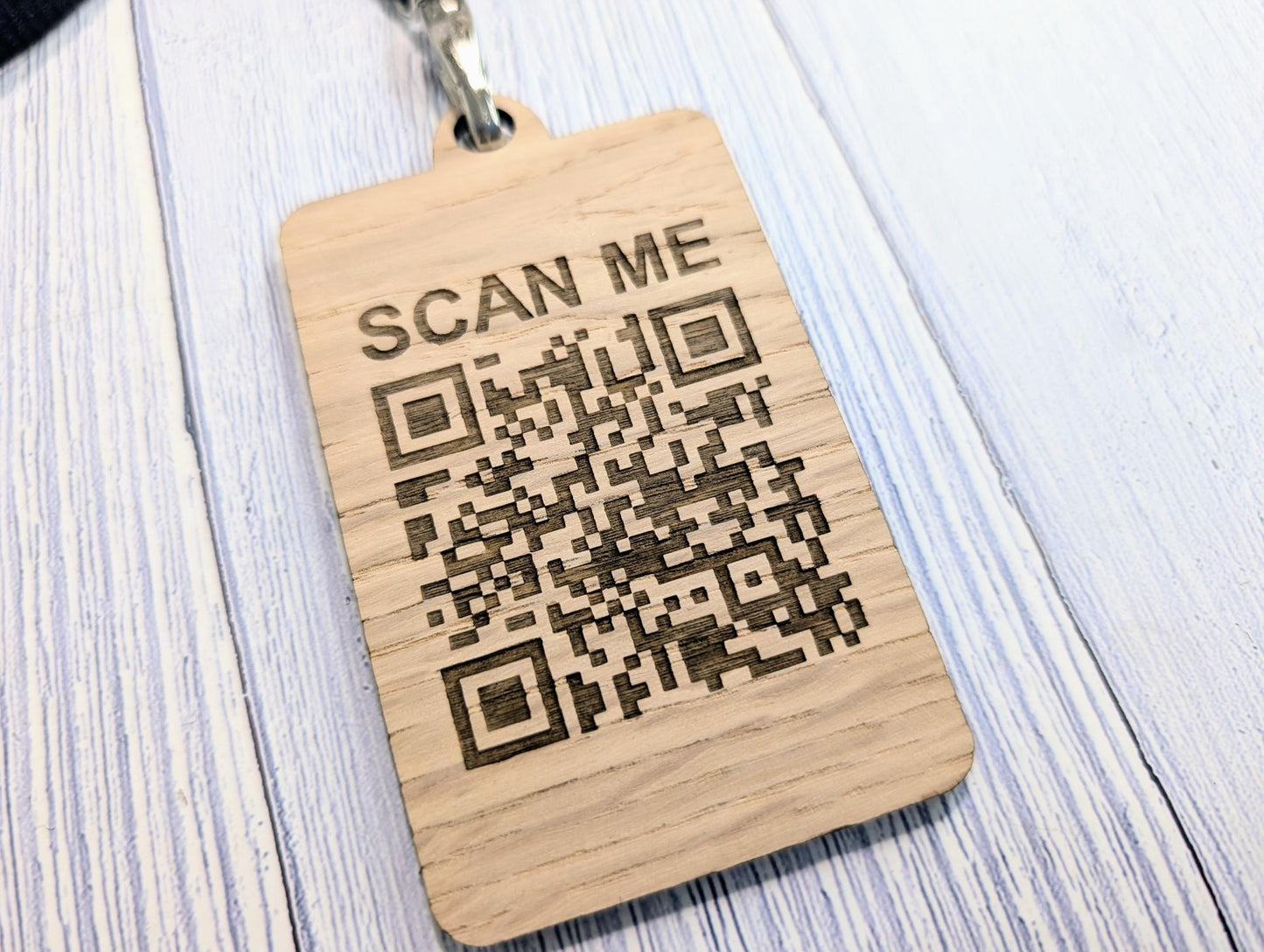 QR Code Name Badges, Double Sided, Eco Lanyards, Personalised Oak Veneer Staff Name Badges on Eco Lanyards - Custom Badges, Staff Tags, Logo