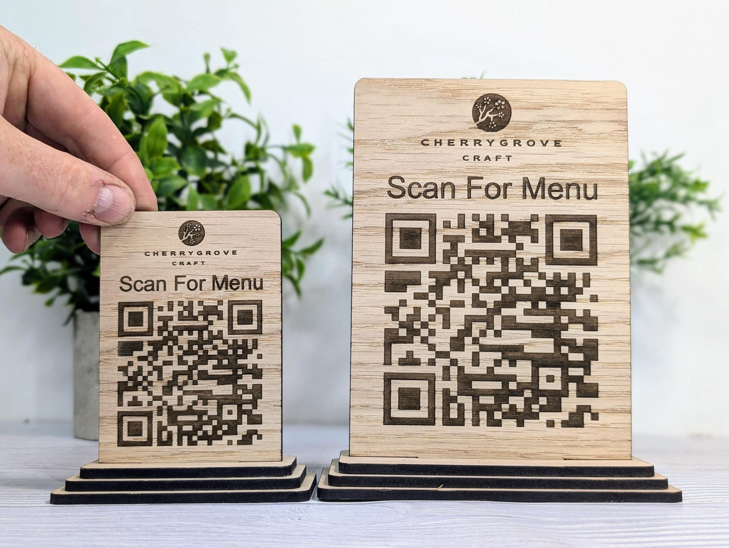 QR Code 'Scan for Menu' Wooden Sign - Add Your Logo, Ideal for Restaurants, Bars, Cafes, Hotels, Eco-Friendly, Custom Design in 2 Sizes