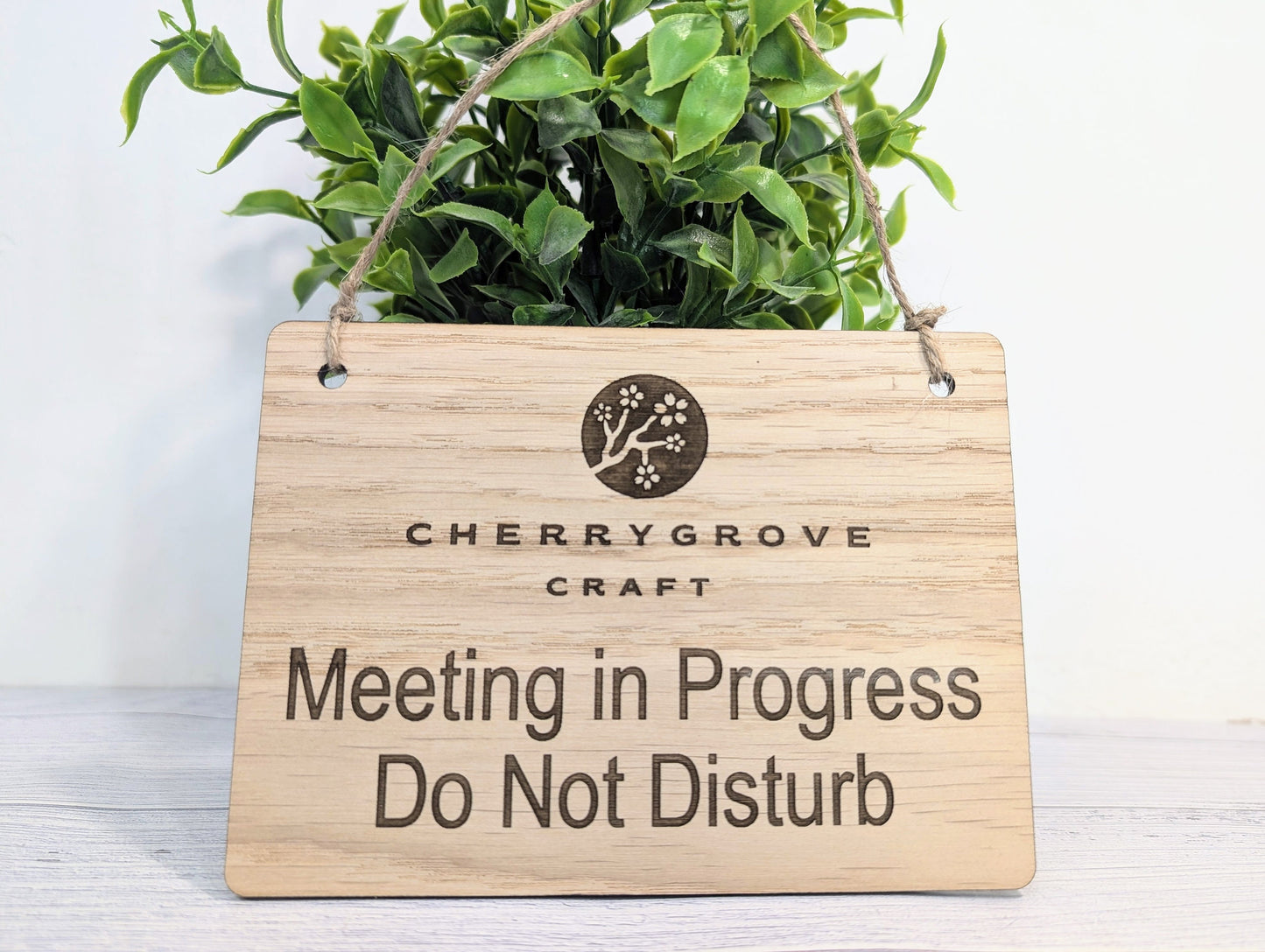 Personalised "Meeting in Progress, Do Not Disturb" Hanging Sign - 4 Sizes, Add Text or Logo, Personalised Wooden Hanging Sign, Door Sign