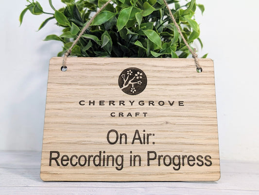 Personalised "On Air: Recording in Progress" Hanging Sign - 4 Sizes, Add Your Text or Logo, Wooden Hanging Sign, Door Sign, Podcaster