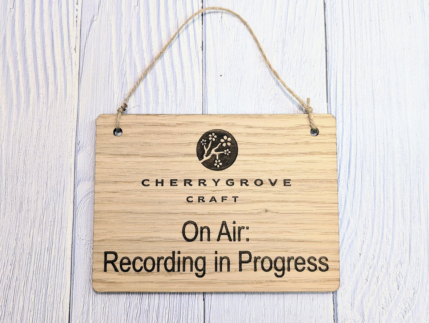 Personalised "On Air: Recording in Progress" Hanging Sign - 4 Sizes, Add Your Text or Logo, Wooden Hanging Sign, Door Sign, Podcaster