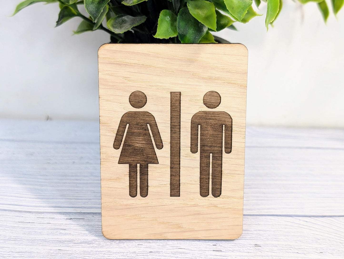 Wooden Toilet Sign Male Female | Engraved Oak | Bathroom Door Plaque in 4 Sizes | Oak Veneered MDF Restroom Sign for Home or Business