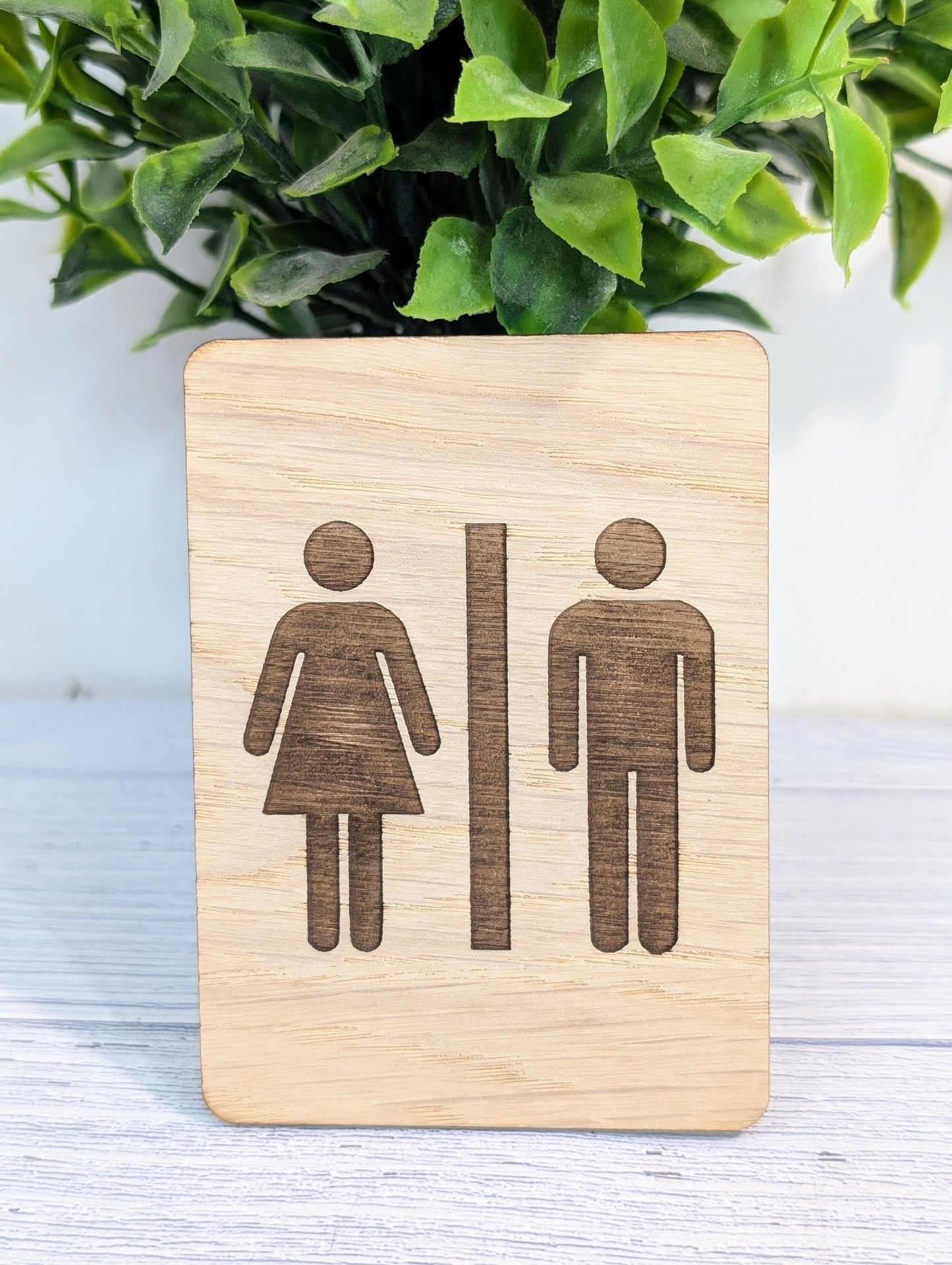 Wooden Toilet Sign Male Female | Engraved Oak | Bathroom Door Plaque in 4 Sizes | Oak Veneered MDF Restroom Sign for Home or Business