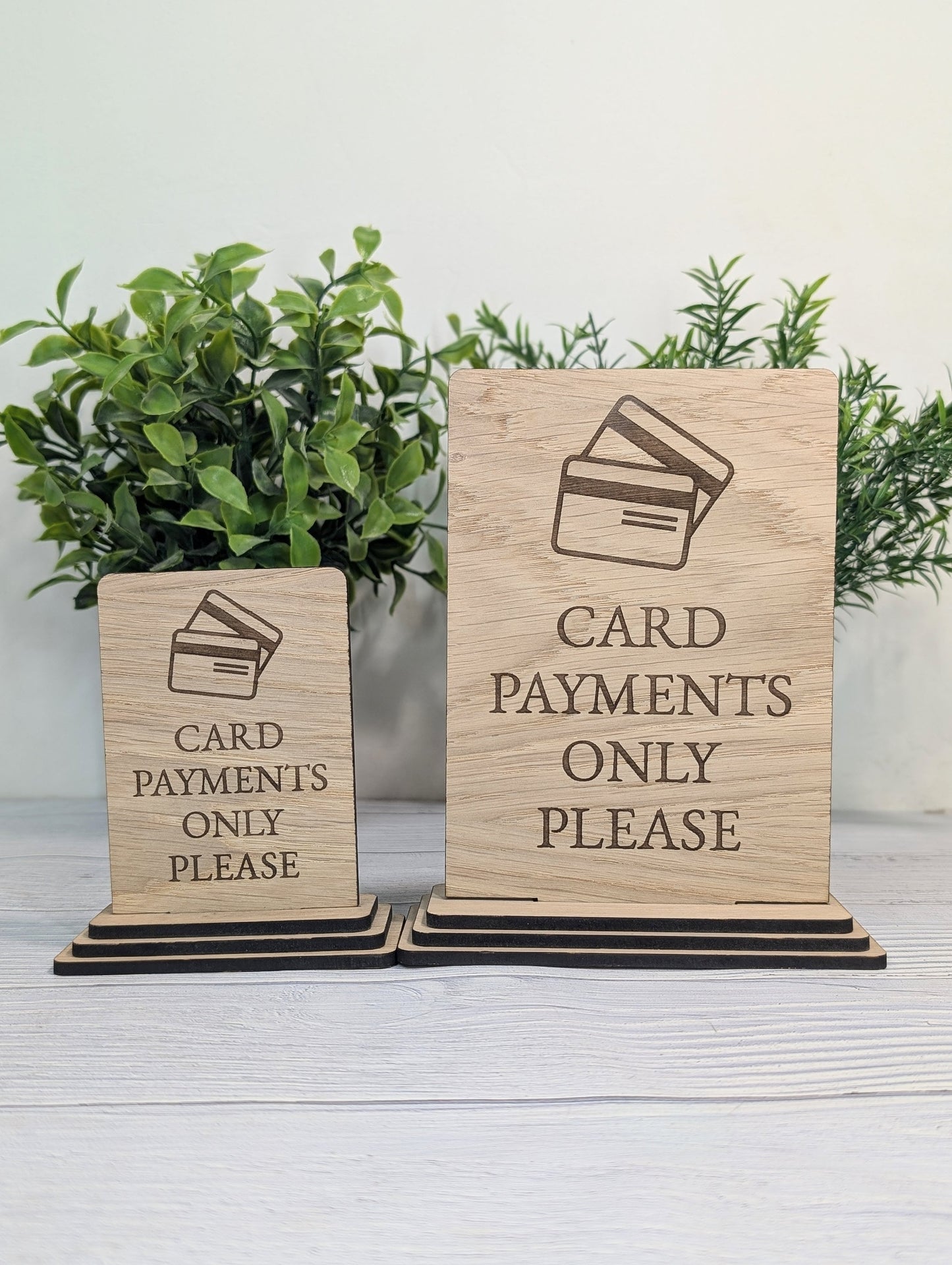 Card Payments Only Please - Wooden Freestanding Table Sign - Perfect for Shops, Cafés, Markets – Available in Two Sizes" Removable Base