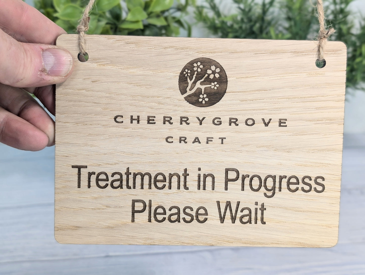 Treatment in Progress, Please Wait - Custom Wood Hanging Sign - 4 Sizes, Add Your Text or Logo, Personalised Wooden Signage, Oak Door Sign