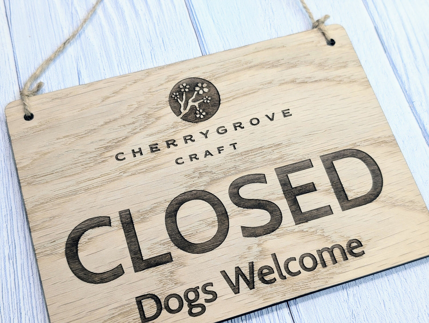 Personalised Wooden Open and Closed Dog Friendly Sign for Business - Eco-friendly 2 Sided Oak Veneered, Wood Signage, Shop Door Plaque