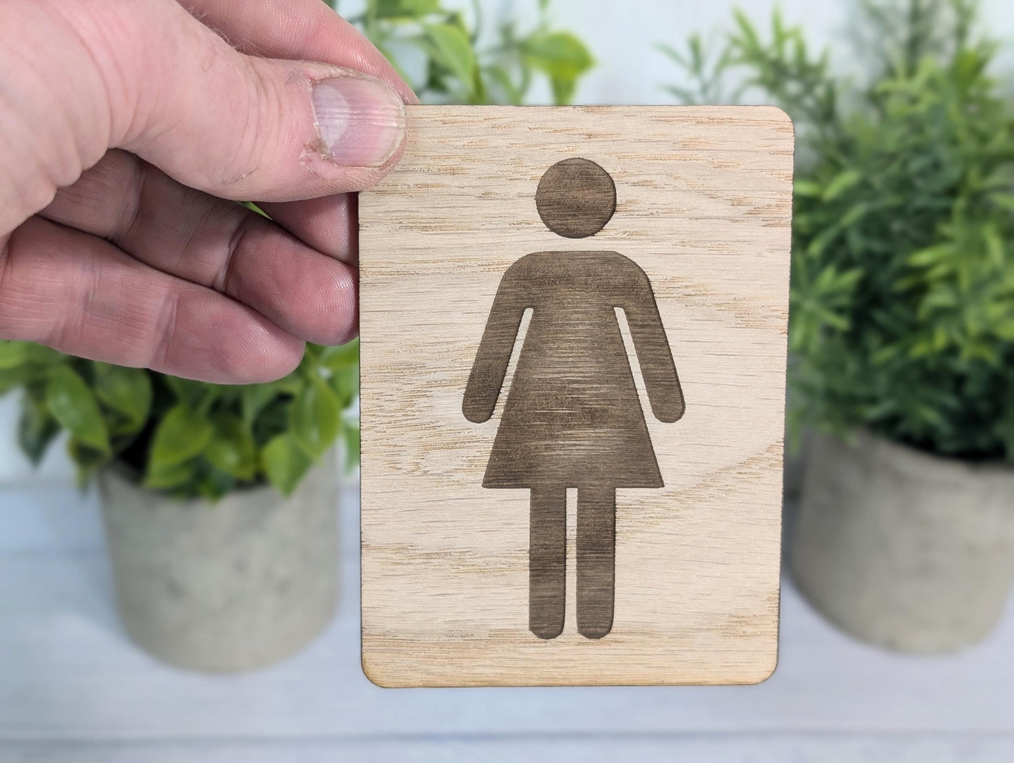 Wooden Toilet Sign Male & Female | Engraved Oak | Bathroom Door Plaque in 4 Sizes | PACK OF 2 - one Male and one Female | Bathroom Signage