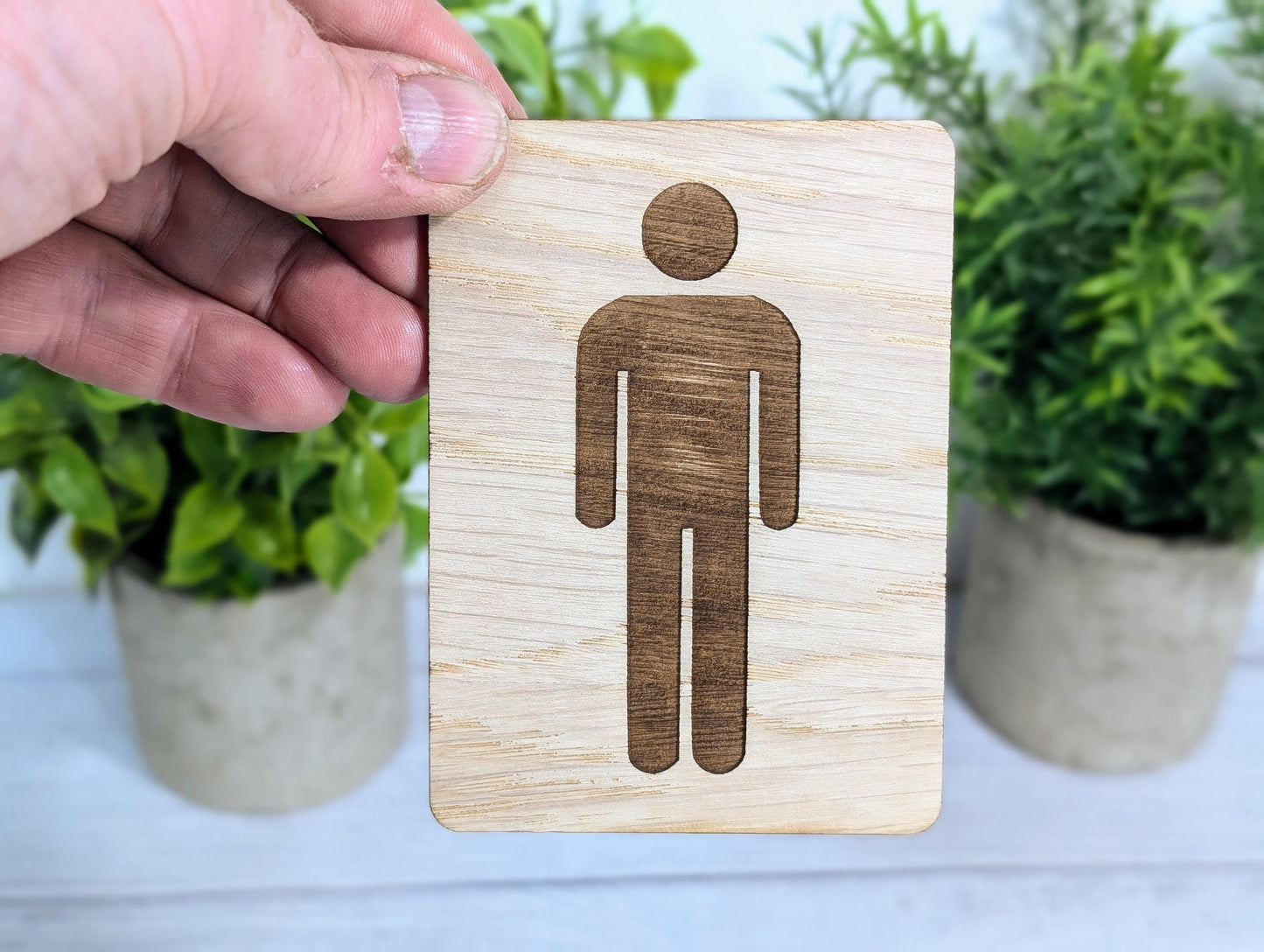 Wooden Toilet Sign Male & Female | Engraved Oak | Bathroom Door Plaque in 4 Sizes | PACK OF 2 - one Male and one Female | Bathroom Signage