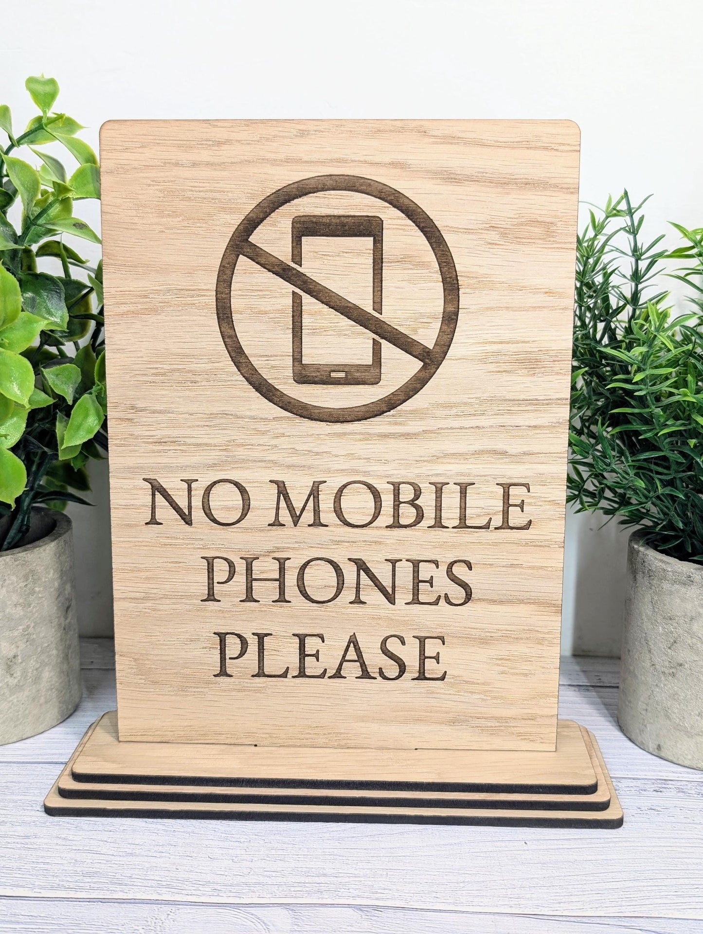 No Mobile Phones Please | XL Size | Stylish and Professional | Custom Wooden Business Table Sign | Eco-Friendly