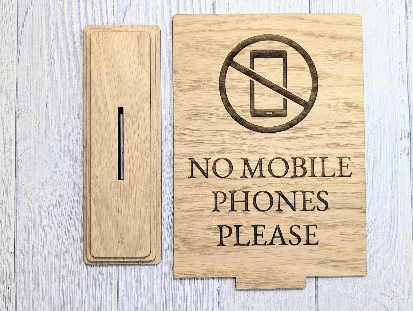 No Mobile Phones Please | XL Size | Stylish and Professional | Custom Wooden Business Table Sign | Eco-Friendly