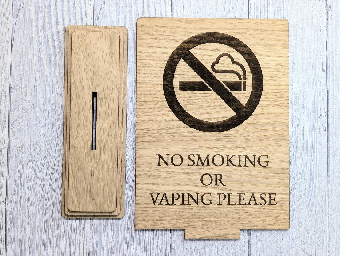 Freestanding "No Smoking or Vaping Please" Wooden Table Sign, Oak Finish, Ideal for Cafes, Restaurants & Public Spaces etc, XL Size, Signage