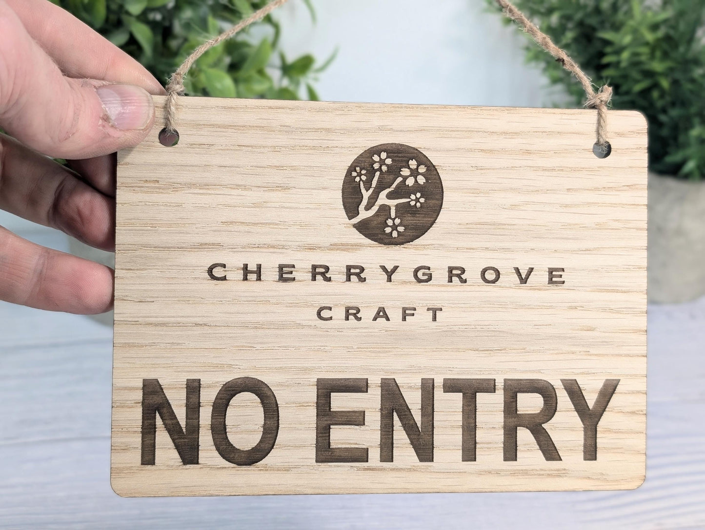 Personalised NO ENTRY Hanging Sign - 4 Sizes, Add Your Text or Logo, Personalised Wooden Hanging Sign, Door Sign, Do Not Enter Sign