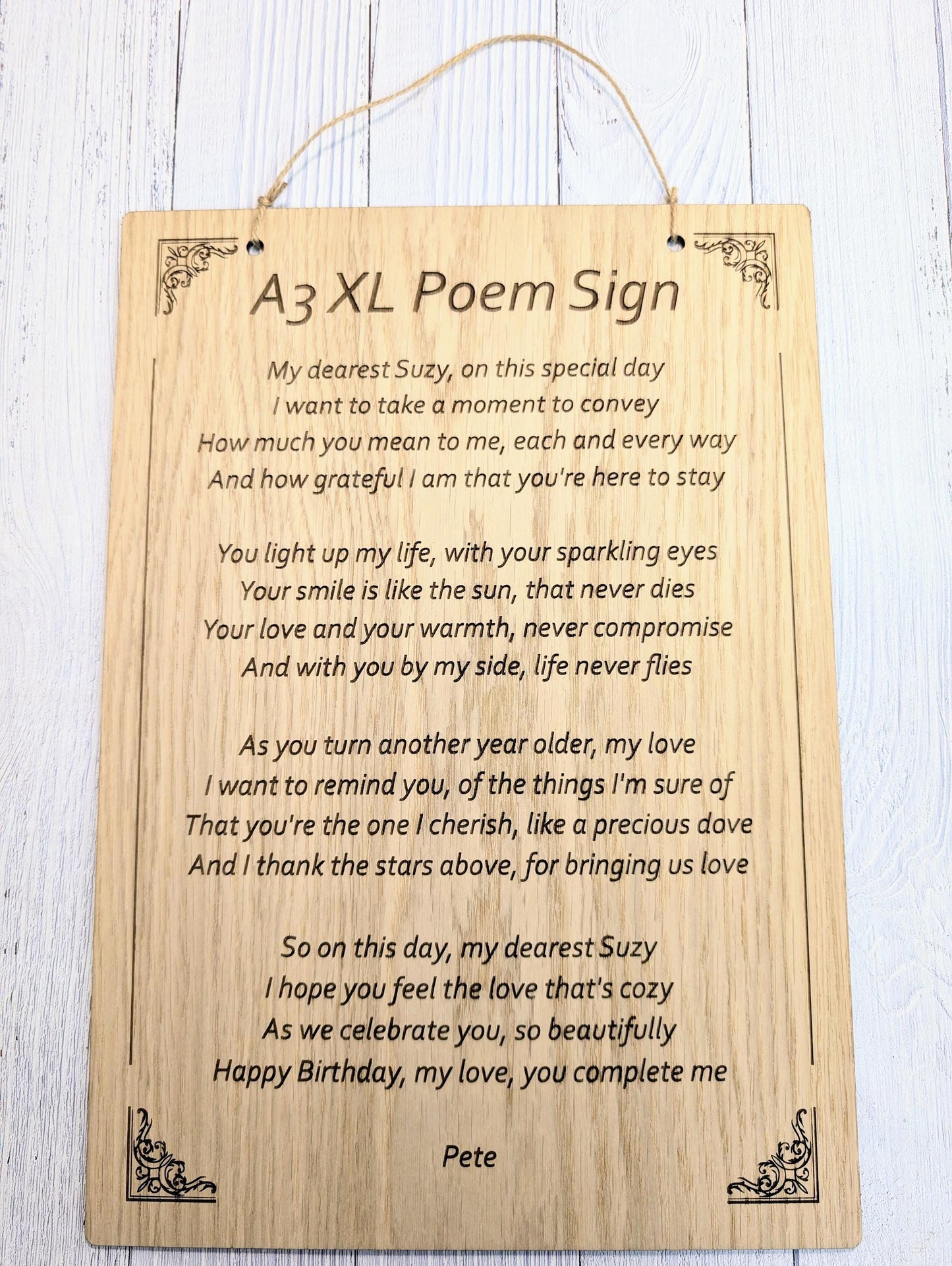 Custom A3 Wooden Poem Sign XL - Personalised Engraving, Perfect for Longer Verses, Home or Office Decor, Sustainable Timber, Eco-Friendly