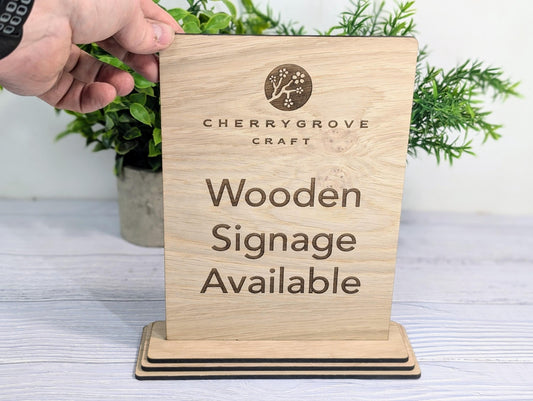 Wooden Personalised Table Sign, Extra Large - Perfect for Shops, Cafés, Markets – XL Size - Removable Base, Shop Signage Freestanding