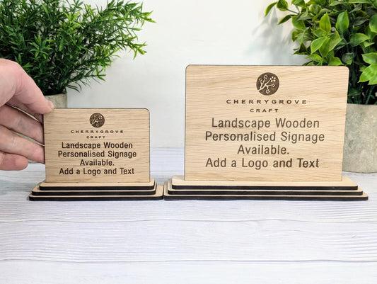 Personalised Wooden Table Signs - Custom Text, Logo, Freestanding, Removable Base, Two Sizes, Conference, Wedding, Retail, AirBnB Signage