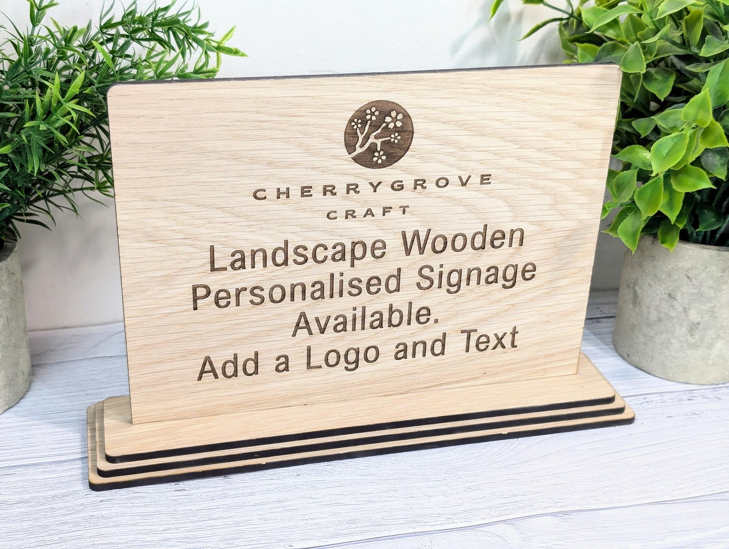 Personalised Wooden Table Signs XL - Custom Text, Logo, Freestanding, Removable Base, Two Sizes, Conference, Wedding, Retail, AirBnB Signage