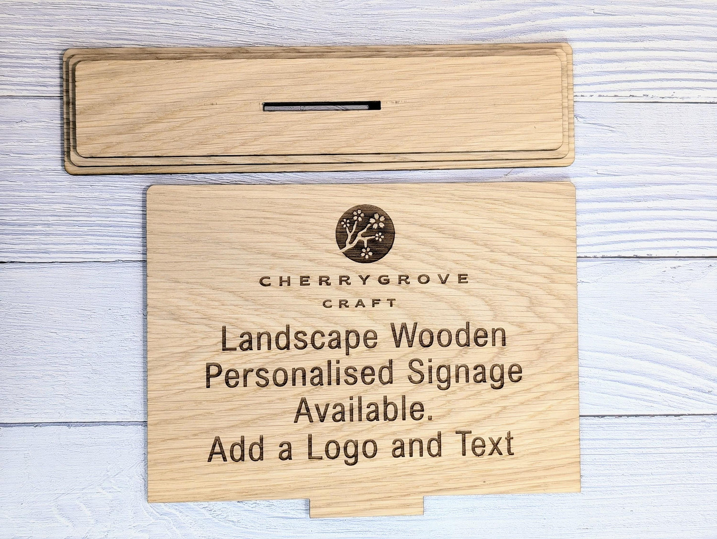 Personalised Wooden Table Signs XL - Custom Text, Logo, Freestanding, Removable Base, Two Sizes, Conference, Wedding, Retail, AirBnB Signage