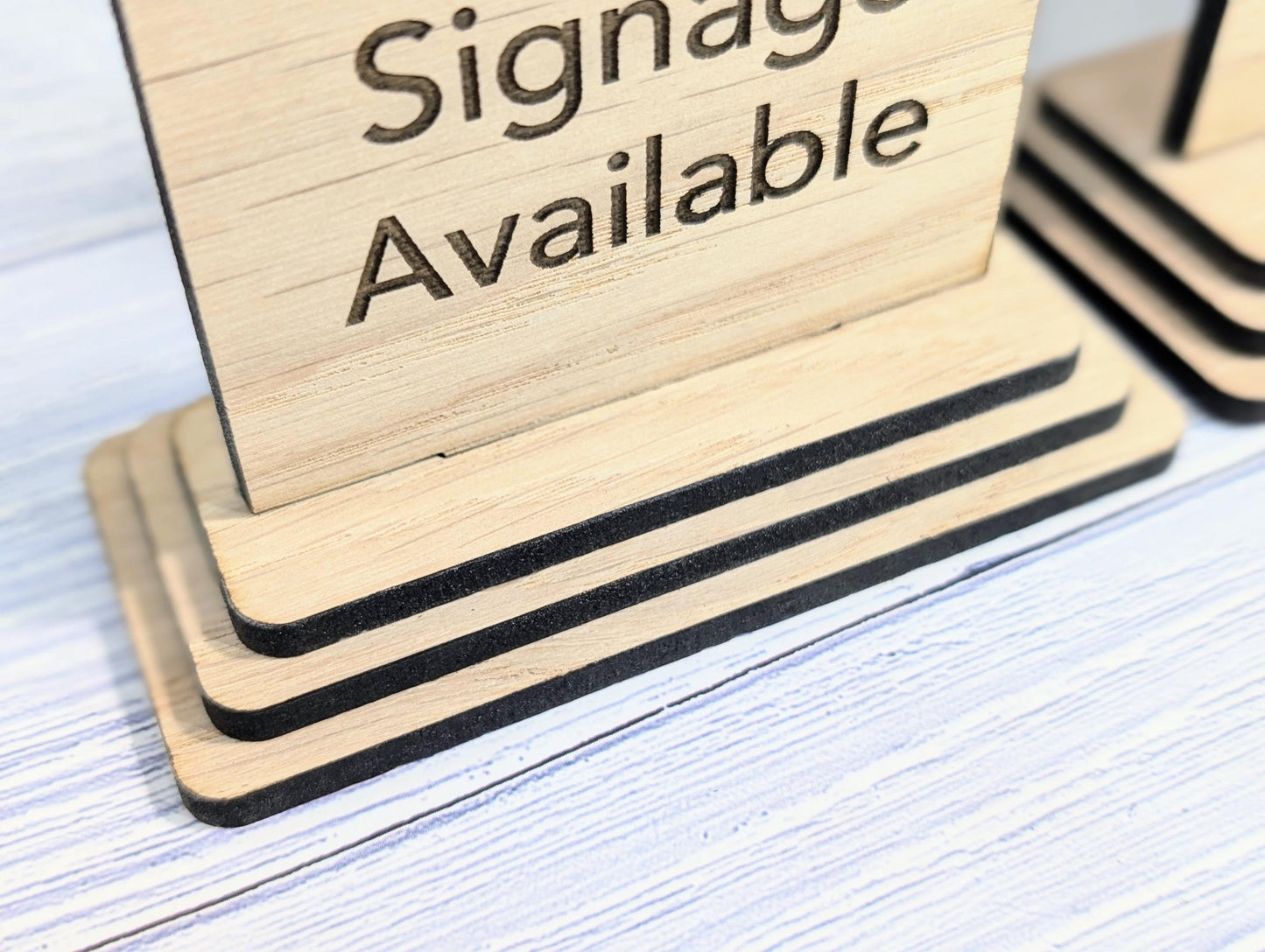 Personalised Wooden Freestanding Table Signs - Custom Text & Logo, Two Sizes