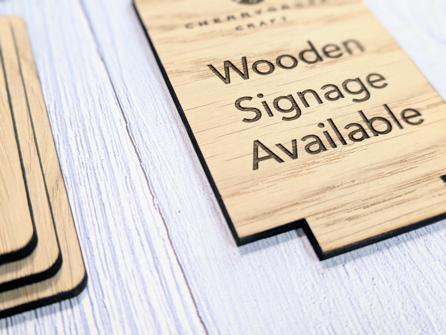 Personalised Wooden Freestanding Table Signs - Custom Text & Logo, Two Sizes