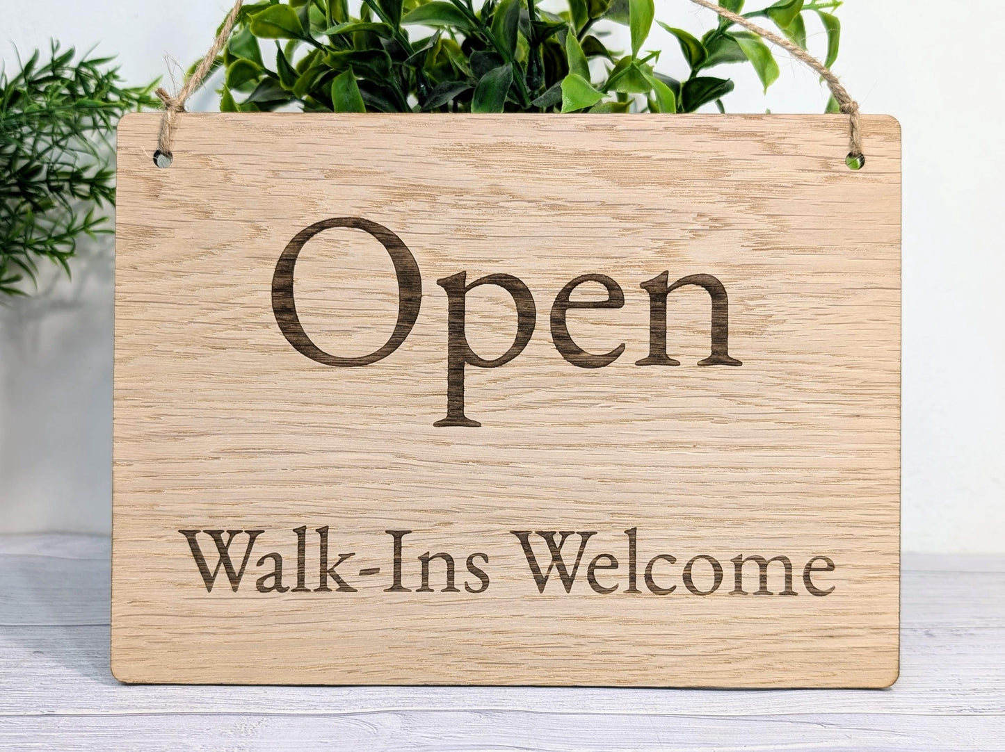 Wooden Open and Closed Sign for Business - Eco-friendly 2 Sided Oak Veneered MDF, Rustic String for Hanging, Retail Door Sign, Shop Signage