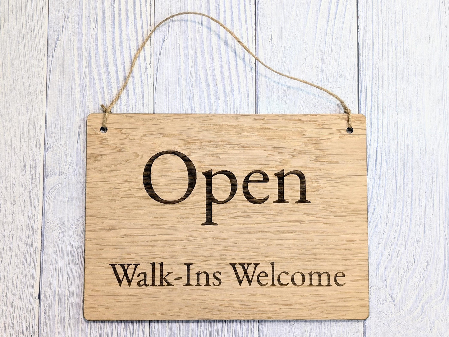 Wooden Open and Closed Sign for Business - Eco-friendly 2 Sided Oak Veneered MDF, Rustic String for Hanging, Retail Door Sign, Shop Signage