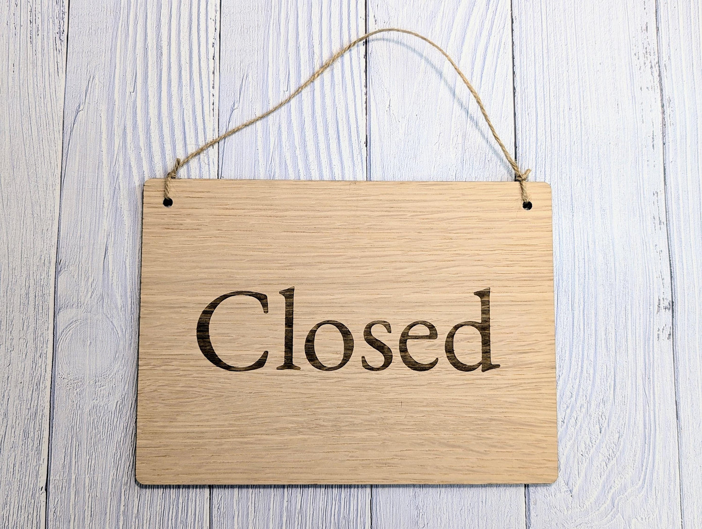 Wooden Open and Closed Sign for Business - Eco-friendly 2 Sided Oak Veneered MDF, Rustic String for Hanging, Retail Door Sign, Shop Signage